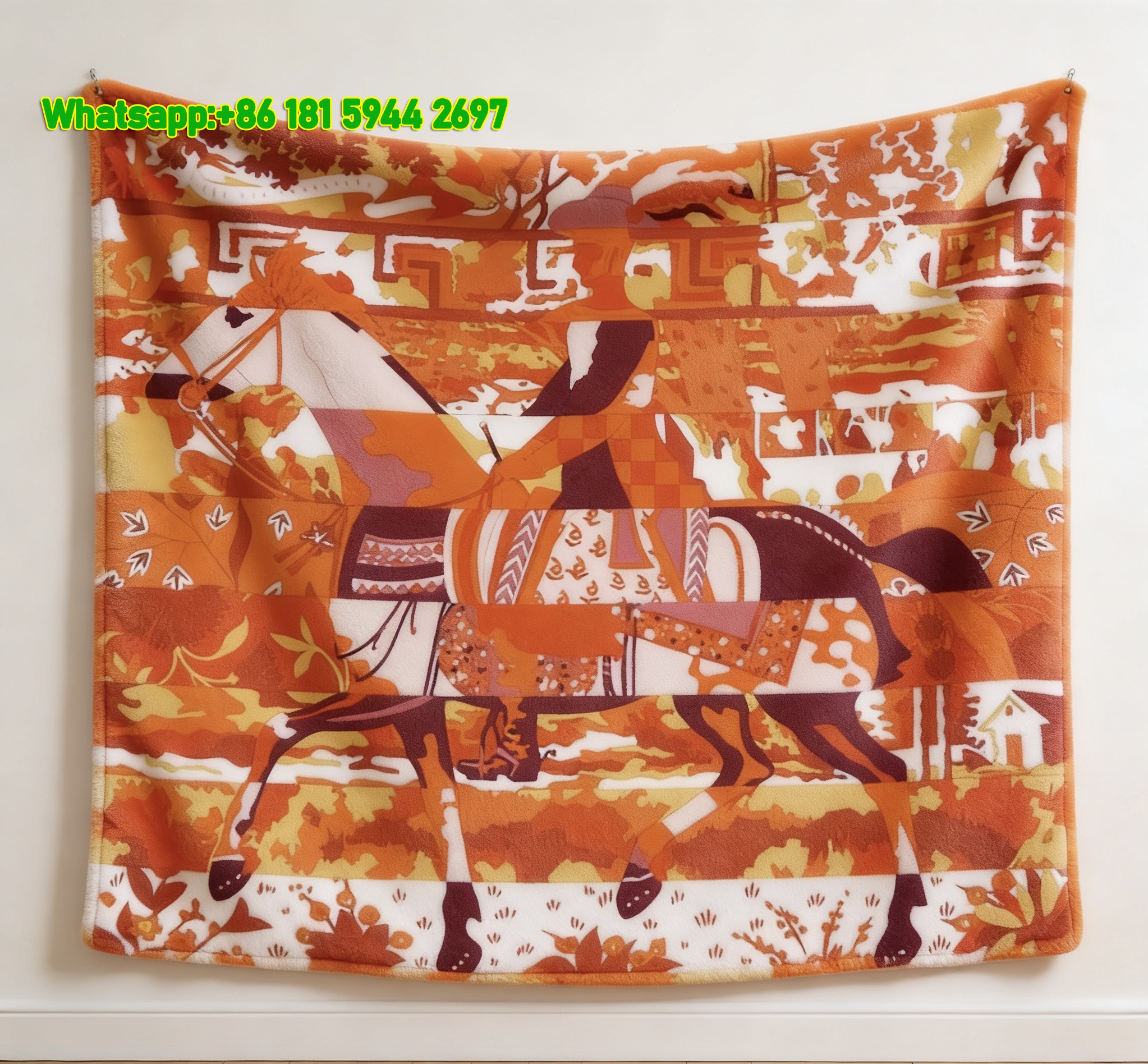 Hermès Autumn Equestrian Print Flannel Throw Blanket IMG_5220